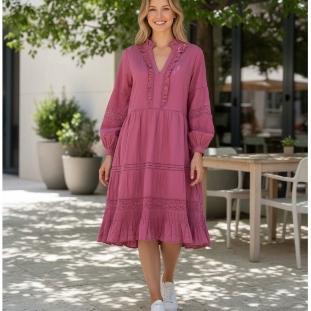 Sundance Women's Bromley Boho Ruffle Dress Dark Mauve Size S